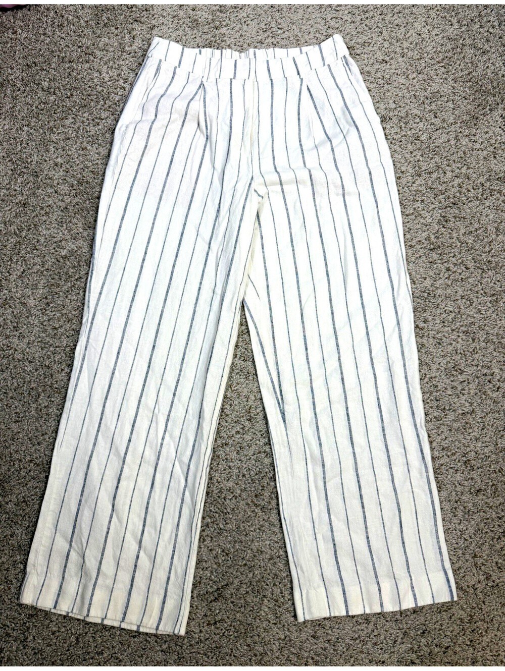 Old Navy Taylor Wide Leg Trouser Pants Size M White Navy Pinstripe Linen Preppy